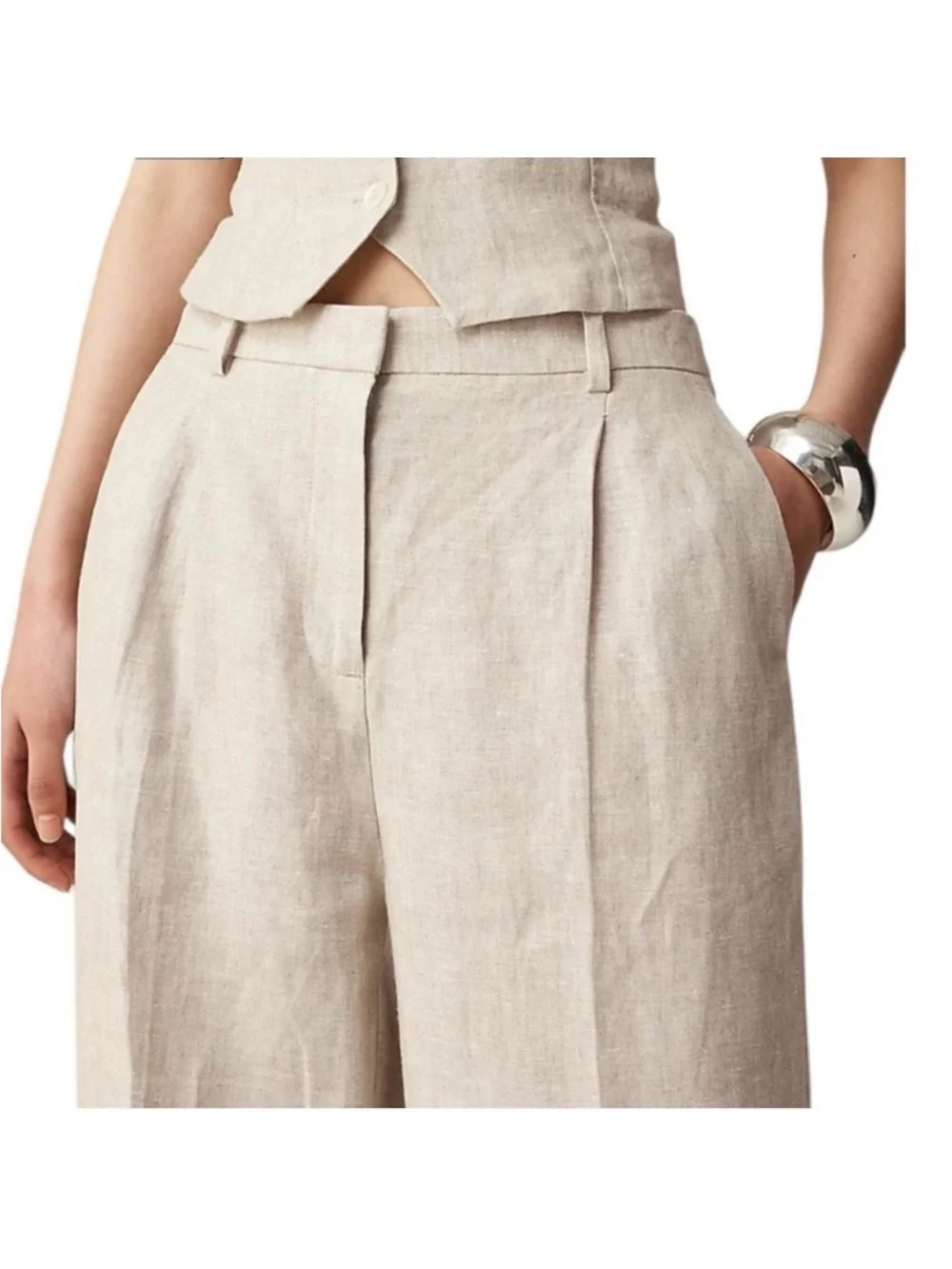J.Crew Essential 100% Linen Wide Leg Pants Size 0 Beige High Rise Minimalist